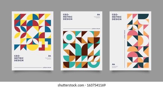Placard templates set with Geometric shapes, Retro bauhaus swiss style flat and line design elements. Retro art for covers, banners, flyers and posters. Eps 10 vector illustrations
