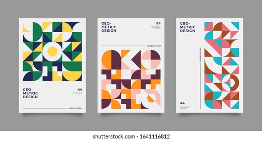 Placard templates set with Geometric shapes, Retro bauhaus swiss style flat and line design elements. Retro art for covers, banners, flyers and posters. Eps 10 vector illustrations