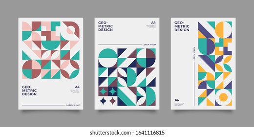 Placard templates set with Geometric shapes, Retro bauhaus swiss style flat and line design elements. Retro art for covers, banners, flyers and posters. Eps 10 vector illustrations