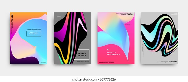 Placards with abstract liquid bubbles shapes, 80s memphis geometric style flat and 3d design elements. Retro art for covers, banners, flyers and posters. Esp10 vector illustration.