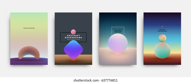 Placards with abstract liquid bubbles shapes, 80s memphis geometric style flat and 3d design elements. Retro art for covers, banners, flyers and posters. Esp10 vector illustration.