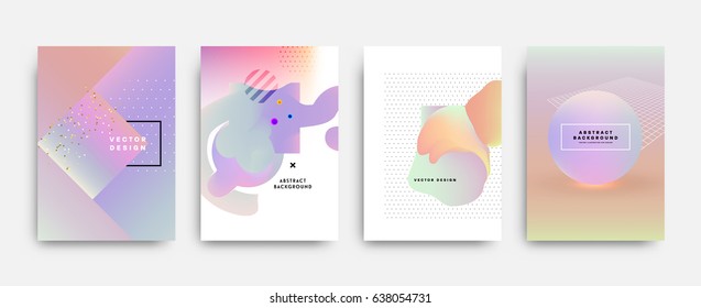 Placards with abstract liquid bubbles shapes, 80s memphis geometric style flat and 3d design elements. Retro art for covers, banners, flyers and posters. Esp10 vector illustration.