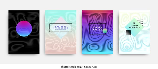 Placards with abstract liquid bubbles shapes, 80s memphis geometric style flat and 3d design elements. Retro art for covers, banners, flyers and posters. Esp10 vector illustration.