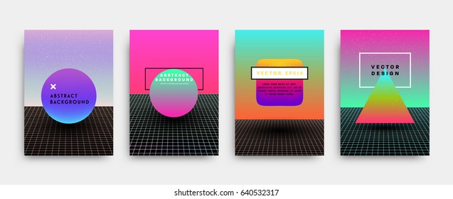 Placards with abstract liquid bubbles shapes, 80s memphis geometric style flat and 3d design elements. Retro art for covers, banners, flyers and posters. Esp10 vector illustration.