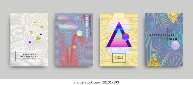 Placards with abstract liquid bubbles shapes, 80s memphis geometric style flat and 3d design elements. Retro art for covers, banners, flyers and posters. Esp10 vector illustration.