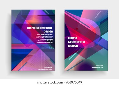 Placards with abstract shapes, geometric style flat and 3d design elements. Futuristic art for covers, banners, flyers and posters. Esp10 vector illustration.