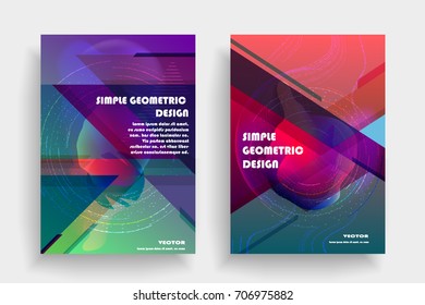 Placards with abstract shapes, geometric style flat and 3d design elements. Futuristic art for covers, banners, flyers and posters. Esp10 vector illustration.