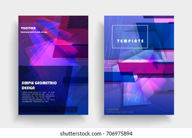 Placards with abstract shapes, geometric style flat and 3d design elements. Futuristic art for covers, banners, flyers and posters. Esp10 vector illustration.