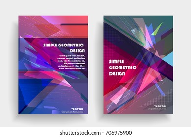 Placards with abstract shapes, geometric style flat and 3d design elements. Futuristic art for covers, banners, flyers and posters. Esp10 vector illustration.