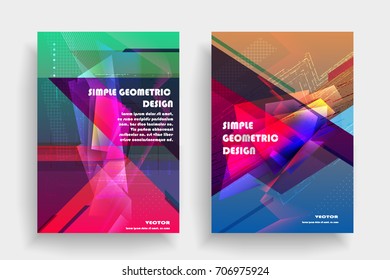 Placards with abstract shapes, geometric style flat and 3d design elements. Futuristic art for covers, banners, flyers and posters. Esp10 vector illustration.