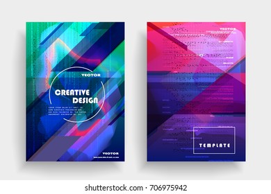 Placards with abstract shapes, geometric style flat and 3d design elements. Futuristic art for covers, banners, flyers and posters. Esp10 vector illustration.