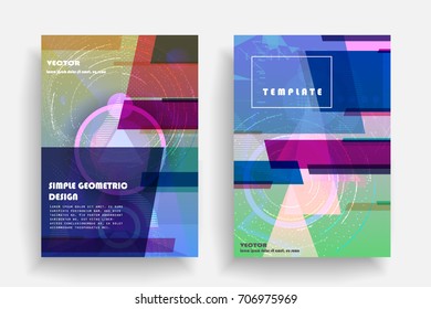 Placards with abstract shapes, geometric style flat and 3d design elements. Futuristic art for covers, banners, flyers and posters. Esp10 vector illustration.