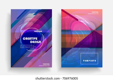 Placards with abstract shapes, geometric style flat and 3d design elements. Futuristic art for covers, banners, flyers and posters. Esp10 vector illustration.