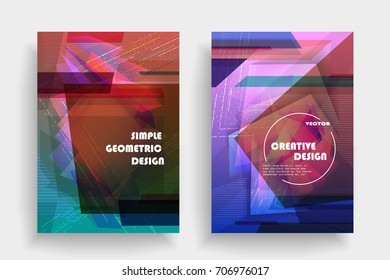 Placards with abstract shapes, geometric style flat and 3d design elements. Futuristic art for covers, banners, flyers and posters. Esp10 vector illustration.