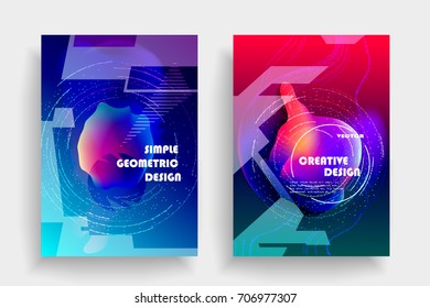 Placards with abstract shapes, geometric style flat and 3d design elements. Futuristic art for covers, banners, flyers and posters. Esp10 vector illustration.