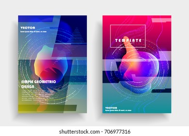 Placards with abstract shapes, geometric style flat and 3d design elements. Futuristic art for covers, banners, flyers and posters. Esp10 vector illustration.
