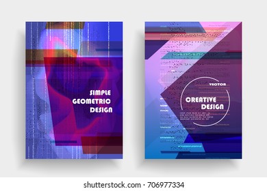 Placards with abstract shapes, geometric style flat and 3d design elements. Futuristic art for covers, banners, flyers and posters. Esp10 vector illustration.