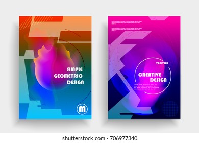 Placards with abstract shapes, geometric style flat and 3d design elements. Futuristic art for covers, banners, flyers and posters. Esp10 vector illustration.