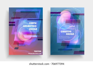 Placards with abstract shapes, geometric style flat and 3d design elements. Futuristic art for covers, banners, flyers and posters. Esp10 vector illustration.