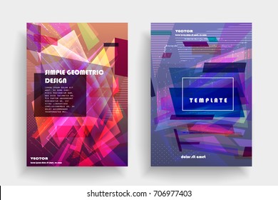Placards with abstract shapes, geometric style flat and 3d design elements. Futuristic art for covers, banners, flyers and posters. Esp10 vector illustration.