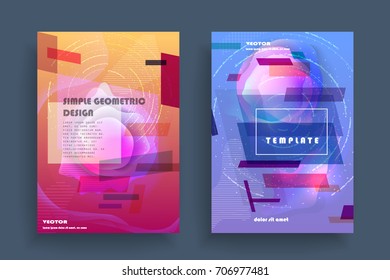 Placards with abstract shapes, geometric style flat and 3d design elements. Futuristic art for covers, banners, flyers and posters. Esp10 vector illustration.