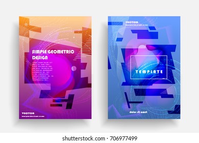 Placards with abstract shapes, geometric style flat and 3d design elements. Futuristic art for covers, banners, flyers and posters. Esp10 vector illustration.