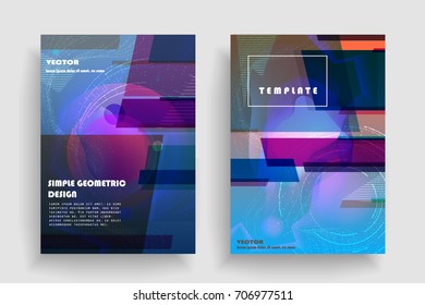 Placards with abstract shapes, geometric style flat and 3d design elements. Futuristic art for covers, banners, flyers and posters. Esp10 vector illustration.