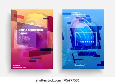 Placards with abstract shapes, geometric style flat and 3d design elements. Futuristic art for covers, banners, flyers and posters. Esp10 vector illustration.