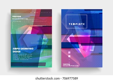 Placards with abstract shapes, geometric style flat and 3d design elements. Futuristic art for covers, banners, flyers and posters. Esp10 vector illustration.