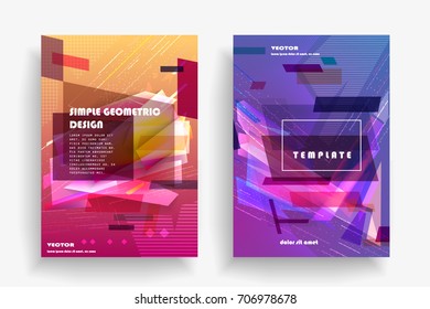 Placards with abstract shapes, geometric style flat and 3d design elements. Futuristic art for covers, banners, flyers and posters. Esp10 vector illustration.