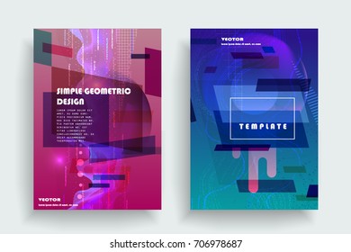 Placards with abstract shapes, geometric style flat and 3d design elements. Futuristic art for covers, banners, flyers and posters. Esp10 vector illustration.