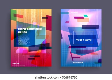 Placards with abstract shapes, geometric style flat and 3d design elements. Futuristic art for covers, banners, flyers and posters. Esp10 vector illustration.