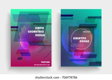 Placards with abstract shapes, geometric style flat and 3d design elements. Futuristic art for covers, banners, flyers and posters. Esp10 vector illustration.