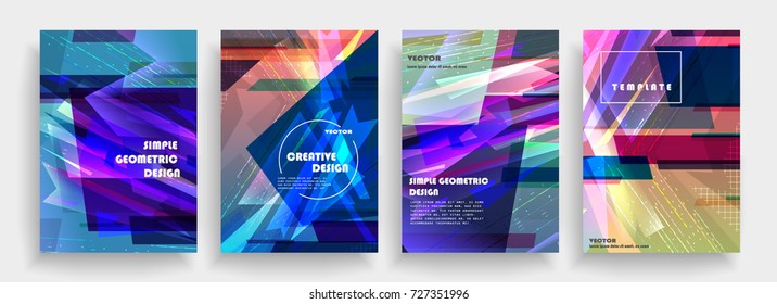 Placards with abstract shapes, geometric style flat and 3d design elements. Futuristic art for covers, banners, flyers and posters. Esp10 vector illustration.