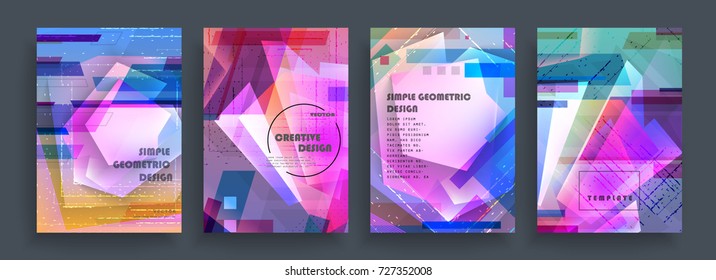 Placards with abstract shapes, geometric style flat and 3d design elements. Futuristic art for covers, banners, flyers and posters. Esp10 vector illustration.