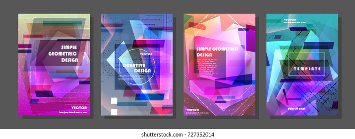 Placards with abstract shapes, geometric style flat and 3d design elements. Futuristic art for covers, banners, flyers and posters. Esp10 vector illustration.