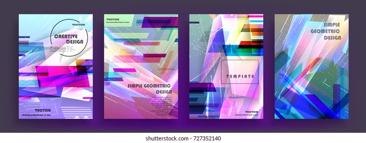Placards with abstract shapes, geometric style flat and 3d design elements. Futuristic art for covers, banners, flyers and posters. Esp10 vector illustration.
