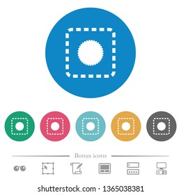 Place certificate flat white icons on round color backgrounds. 6 bonus icons included.