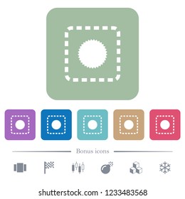 Place certificate white flat icons on color rounded square backgrounds. 6 bonus icons included