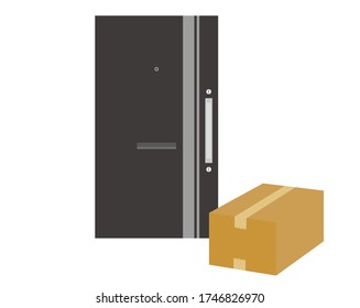 
Coloque el mensajero delante de la puerta. Ilustración vectorial.