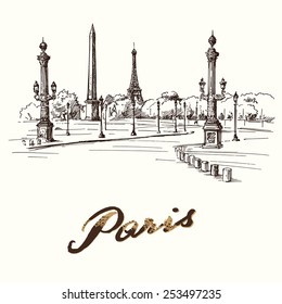 Place de la Concorde Paris - hand drawn illustration