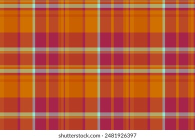 Place fabric background vector, gift paper textile check seamless. Worldwide plaid pattern texture tartan in red and orange colors palette.