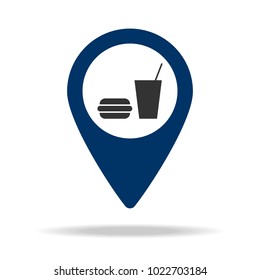 place fast food in blue map pin icon. Element of map point for mobile concept and web apps. Icon for website design and development, app development. Premium icon on white background