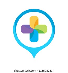 The place healthy logo template, hospital centre logo, cross point logo