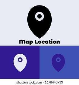 vector de icono del portaobjetos. estilo sólido. Ubicación, icono del puntero del mapa en fondo azul