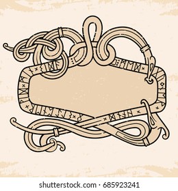 Place holder for the text in Celtic style with national ornament. Black pattern on a beige background.