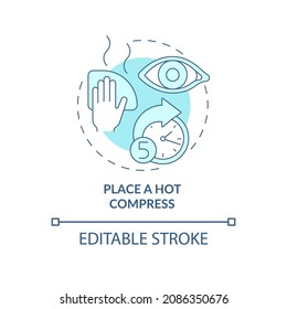 Place a hot compress blue concept icon. Applying recommendations by doctors. Cleansing around eyes abstract idea thin line illustration. Vector isolated outline color drawing. Editable stroke