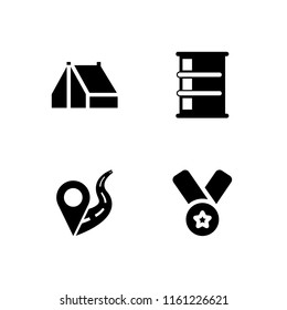 place icon. 4 place set with location on road, medal, tent and barrel vector icons for web and mobile app