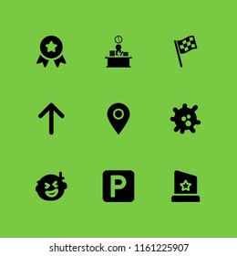 place icon. 9 place set with virus, racing flag, award and japan vector icons for web and mobile app