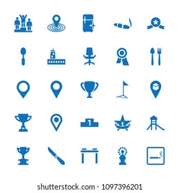 Place icon. collection of 25 place filled icons such as smoking area, cigarette, clean fridge, award, map location, trophy, castle. editable place icons for web and mobile.